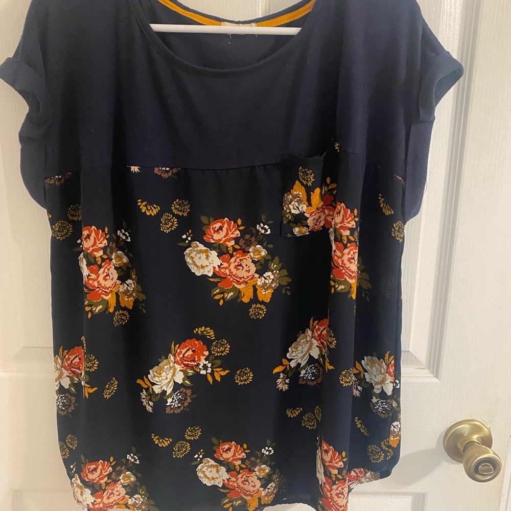 Navy Blue Floral Boxy Blouse
